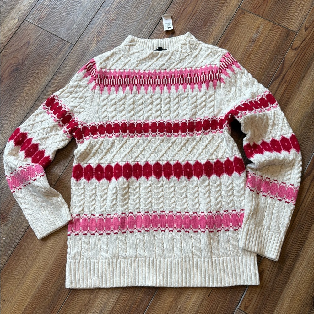 Talbots Cream, red, and pink Knit Sweater
